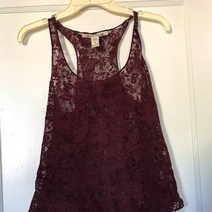 Maroon lace tank top